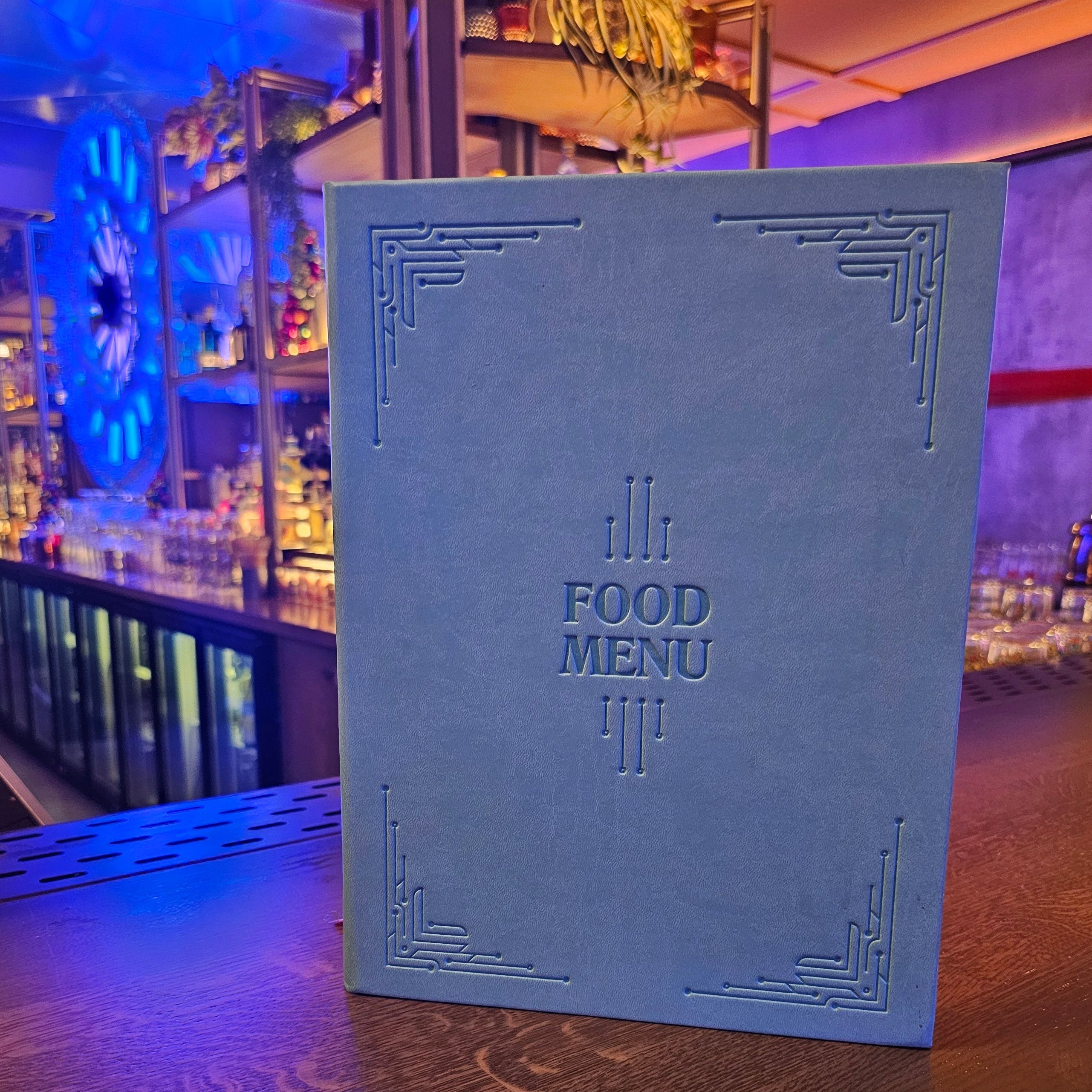 blue food menu cover 